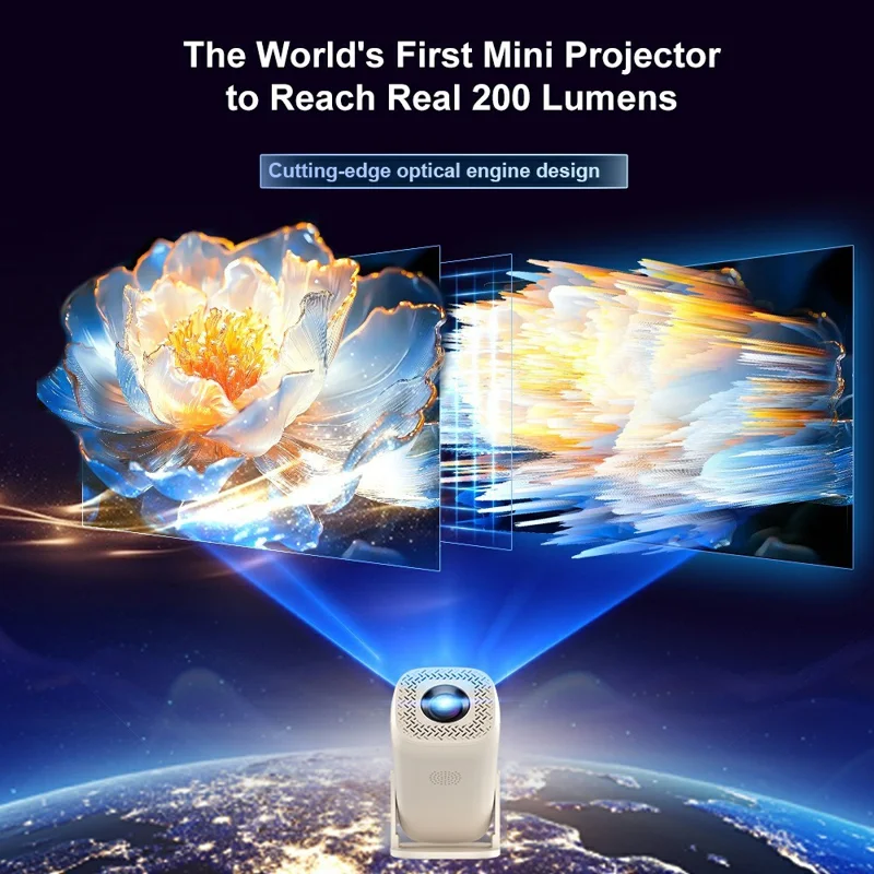 V2-Collita Mini Projector Allwinner H135 Android 14.0 200 Lumens HD 4K Support 180° Projection for Home Entertainment - US Plug