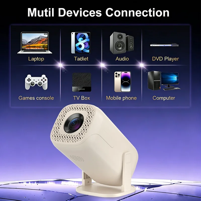 V2-Collita Mini Projector Allwinner H135 Android 14.0 200 Lumens HD 4K Support 180° Projection for Home Entertainment - US Plug