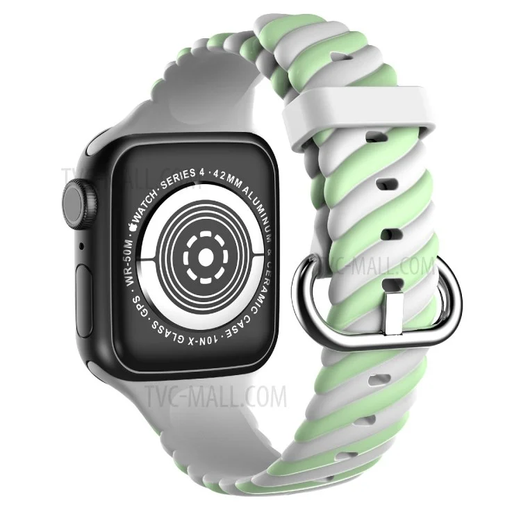 Dual-Color Twisted Silicone Watch Band Adjustable Wrist Strap for Apple Watch Series 10 42mm / 9 8 7 41mm / 6 5 4 SE SE (2022) SE (2023) 40mm / 3 2 1 38mm - Green / White