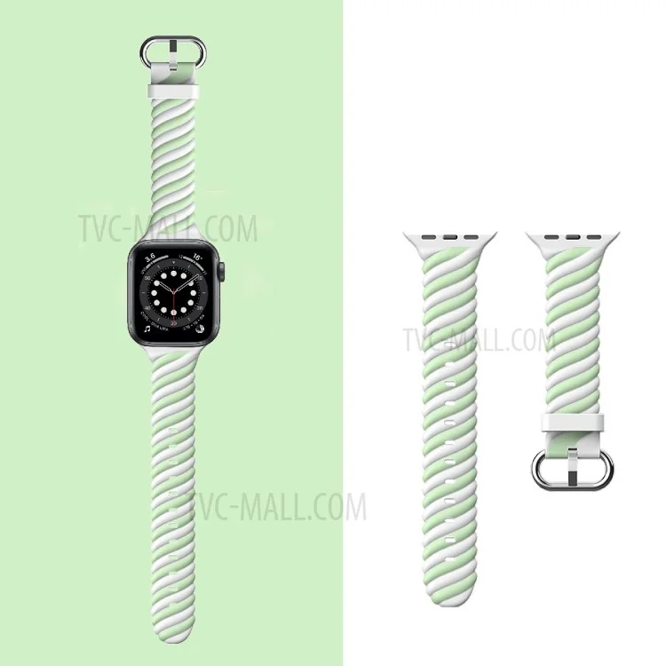 Dual-Color Twisted Silicone Watch Band Adjustable Wrist Strap for Apple Watch Series 10 42mm / 9 8 7 41mm / 6 5 4 SE SE (2022) SE (2023) 40mm / 3 2 1 38mm - Green / White