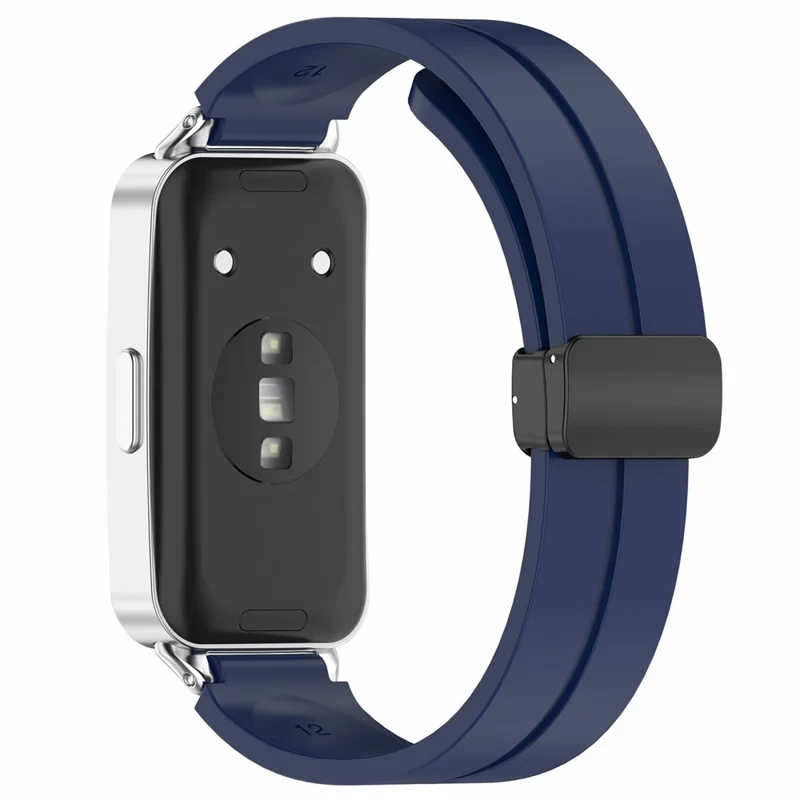 Foldable Magnetic Buckle Strap for Huawei Band 11 / 11 NFC / 11 Pro / 11 Pro NFC Solid Color Silicone Watch Band - Midnight Blue