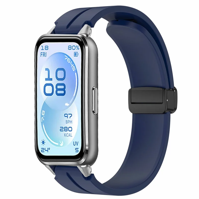 Foldable Magnetic Buckle Strap for Huawei Band 11 / 11 NFC / 11 Pro / 11 Pro NFC Solid Color Silicone Watch Band - Midnight Blue