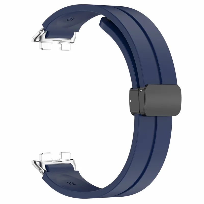 Foldable Magnetic Buckle Strap for Huawei Band 11 / 11 NFC / 11 Pro / 11 Pro NFC Solid Color Silicone Watch Band - Midnight Blue
