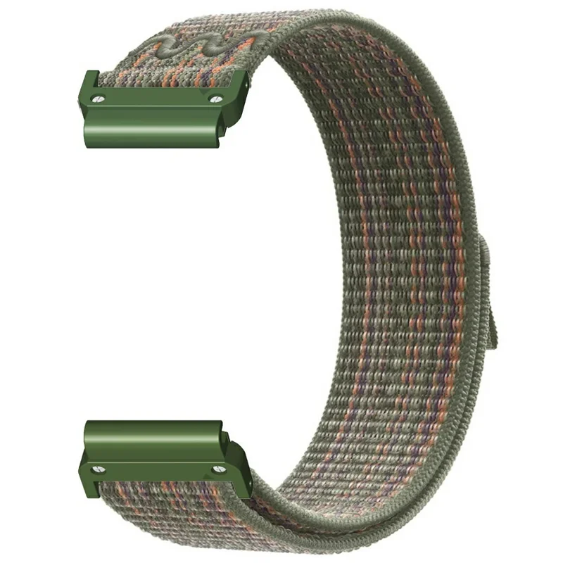 For Huami Amazfit T-Rex Ultra 2 26mm Embroidered Nylon Strap Replacement Loop Watch Band - Dark Green Orange
