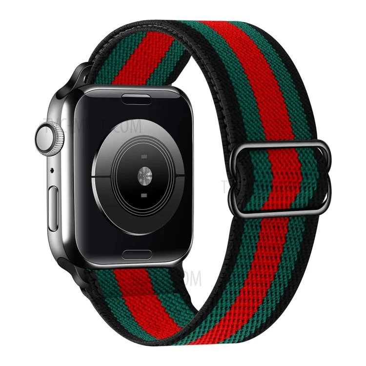 Bracelet de montre en nylon réglable de remplacement, multicolore, pour Apple Watch Series 10 46mm / Ultra 2 Ultra 49mm / 9 8 7 45mm / SE (2023) SE (2022) SE 6 5 4 44mm / 3 2 1 42mm - Bordure noire