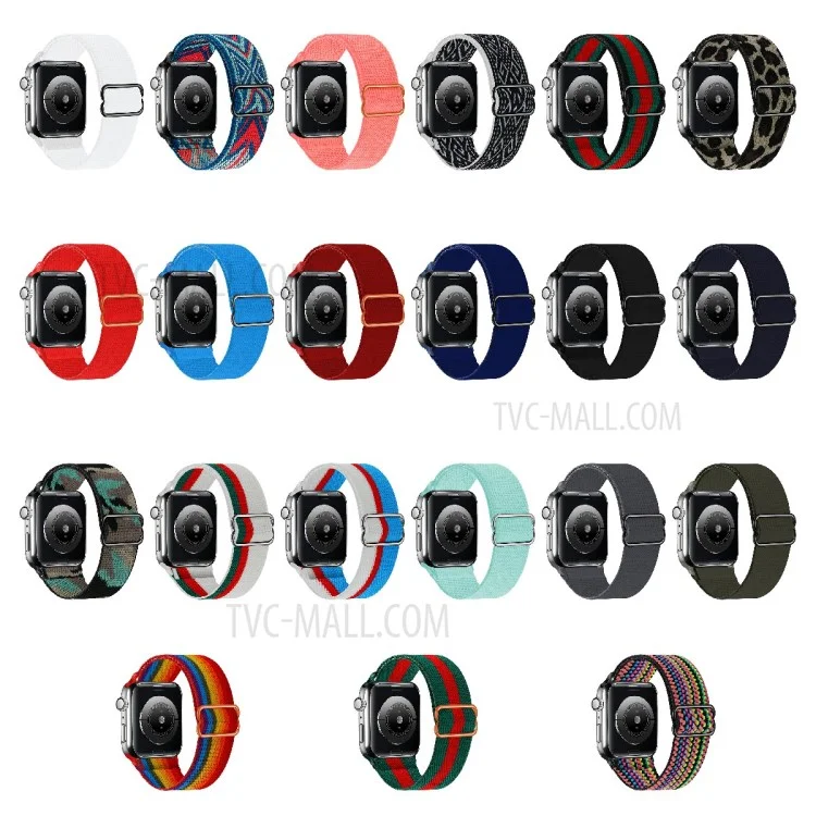Bracelet de montre en nylon réglable de remplacement, multicolore, pour Apple Watch Series 10 46mm / Ultra 2 Ultra 49mm / 9 8 7 45mm / SE (2023) SE (2022) SE 6 5 4 44mm / 3 2 1 42mm - Bordure noire
