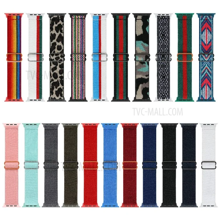Bracelet de montre en nylon réglable de remplacement, multicolore, pour Apple Watch Series 10 46mm / Ultra 2 Ultra 49mm / 9 8 7 45mm / SE (2023) SE (2022) SE 6 5 4 44mm / 3 2 1 42mm - Bordure noire