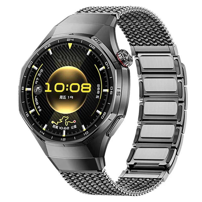 For Huawei Watch GT 6 Pro 46mm Press-type Spring Bar Strap Magnetic Stainless Steel Watch Band - Titanium Grey