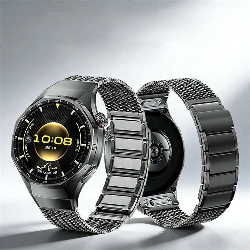 For Huawei Watch GT 6 Pro 46mm Press-type Spring Bar Strap Magnetic Stainless Steel Watch Band - Titanium Grey