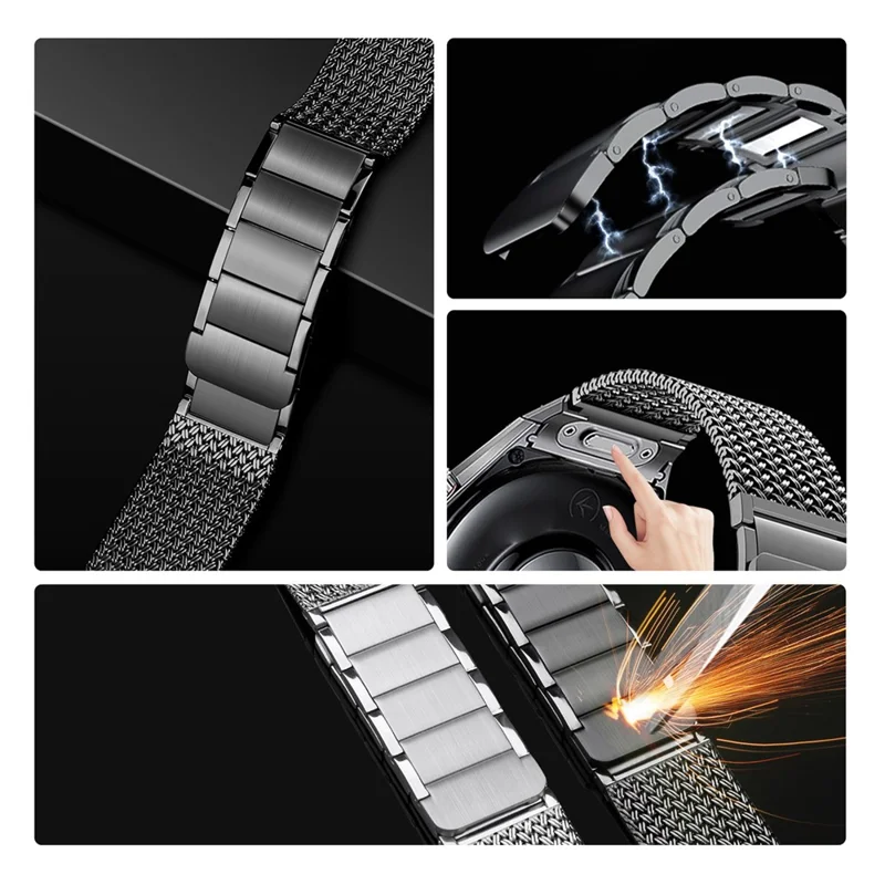 For Huawei Watch GT 6 Pro 46mm Press-type Spring Bar Strap Magnetic Stainless Steel Watch Band - Titanium Grey