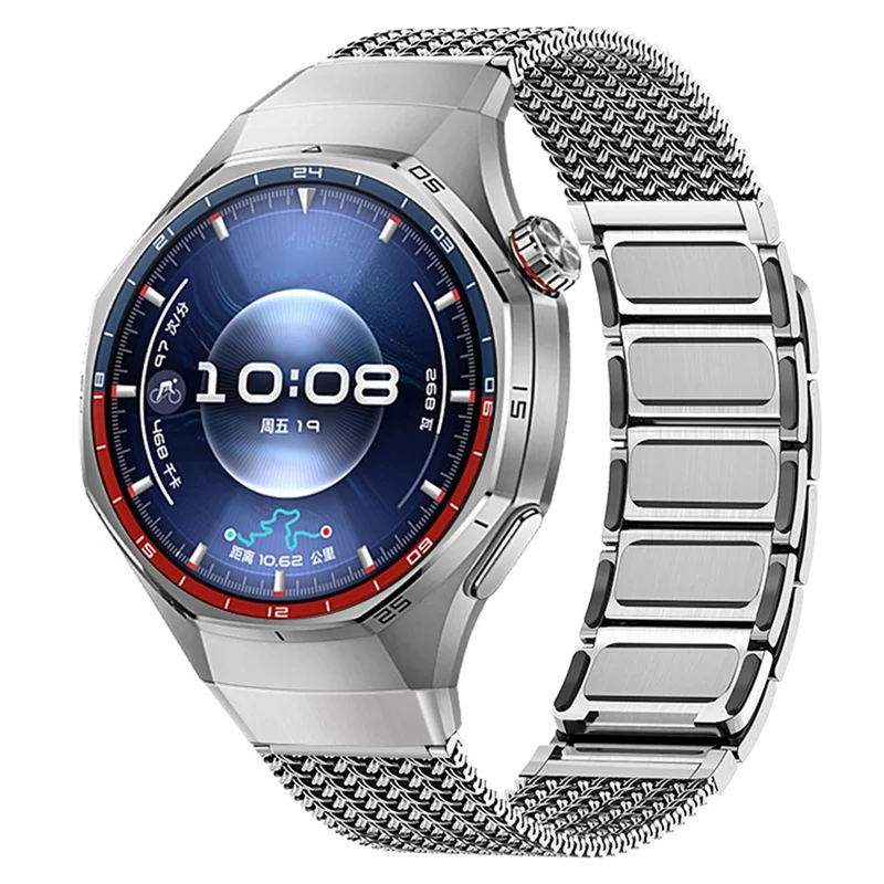 For Huawei Watch GT 6 Pro 46mm Press-type Spring Bar Strap Magnetic Stainless Steel Watch Band - Titanium