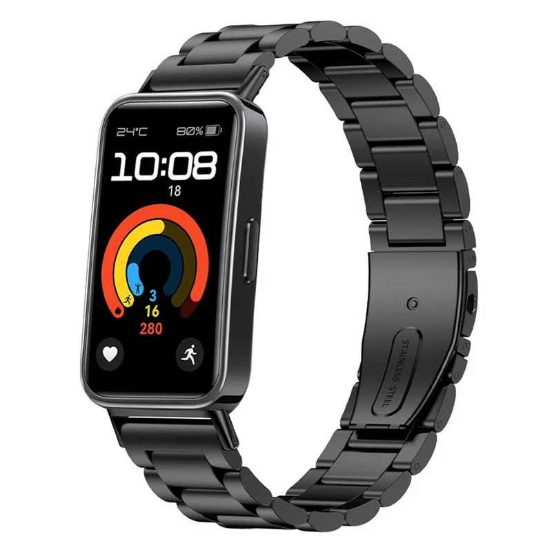 Watch Band for Huawei Band 11 / 11 Pro / 11 NFC / 11 Pro NFC Titanium Alloy 3-Bead Wrist Strap - Black