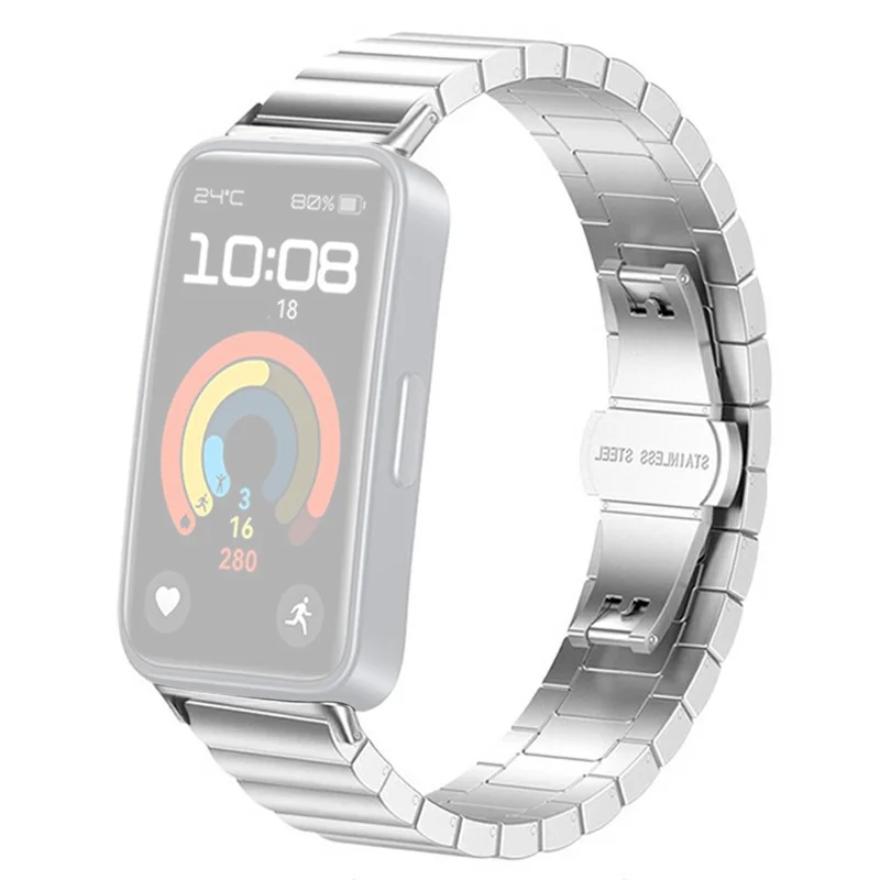 Watch Band for Huawei Band 11 Pro NFC / 11 NFC / 11 Pro / 11 Butterfly Clasp Stainless Steel Strap - Silver