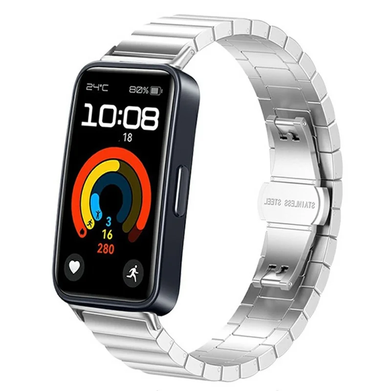 Watch Band for Huawei Band 11 Pro NFC / 11 NFC / 11 Pro / 11 Butterfly Clasp Stainless Steel Strap - Silver