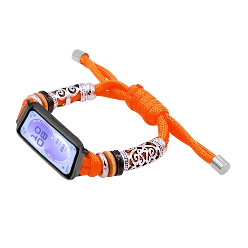 For Huawei Band 11 / 11 Pro Braided Nylon Strap Adjustable Metal Beads Woven Watch Band - Orange
