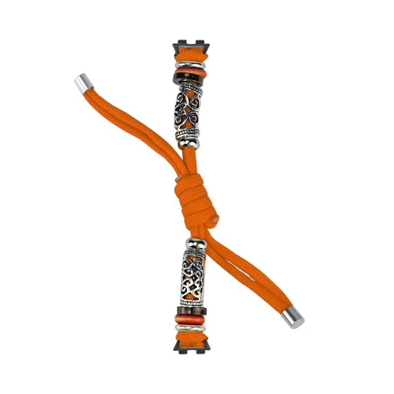 For Huawei Band 11 / 11 Pro Braided Nylon Strap Adjustable Metal Beads Woven Watch Band - Orange
