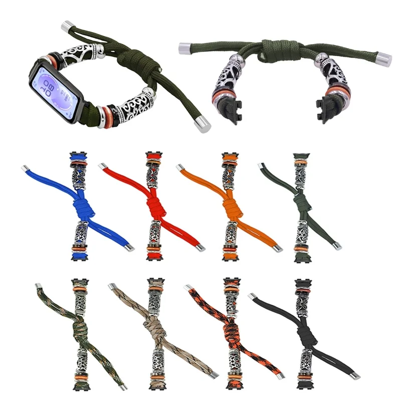 For Huawei Band 11 / 11 Pro Braided Nylon Strap Adjustable Metal Beads Woven Watch Band - Orange