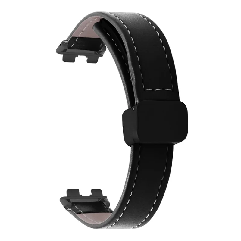 For Huawei Band 11 / 11 Pro Leather Watch Band Magnetic Folding Buckle Replacement Strap - Black
