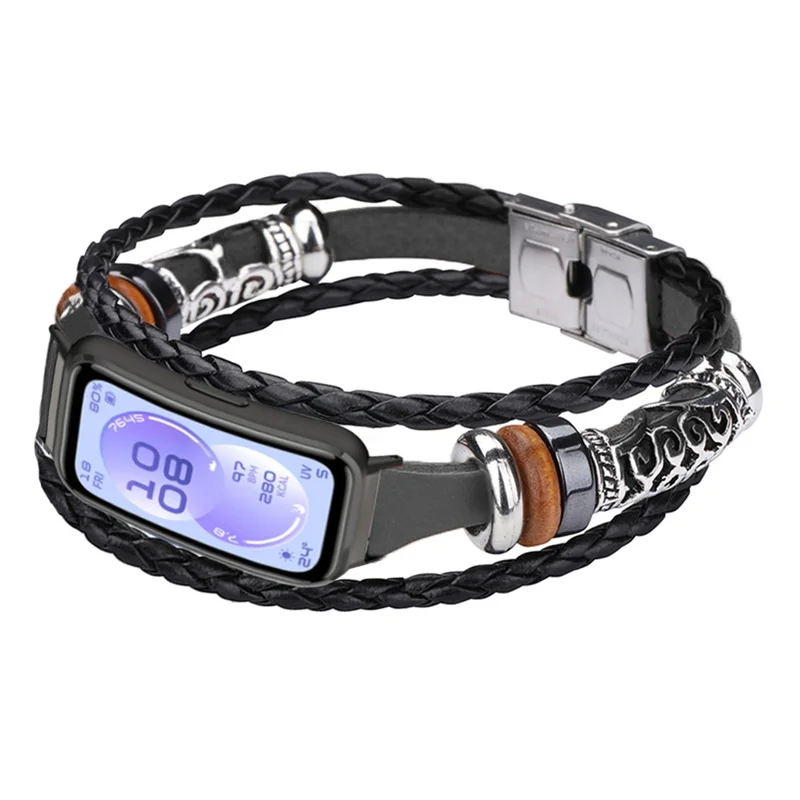 For Huawei Band 11 / 11 Pro Wrist Band Vintage Ethnic Leather Watch Bracelet - Black