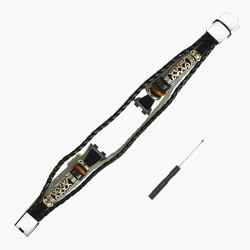 For Huawei Band 11 / 11 Pro Wrist Band Vintage Ethnic Leather Watch Bracelet - Black