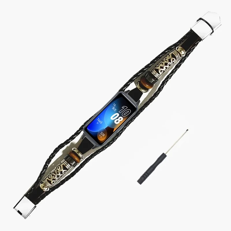 For Huawei Band 11 / 11 Pro Wrist Band Vintage Ethnic Leather Watch Bracelet - Black