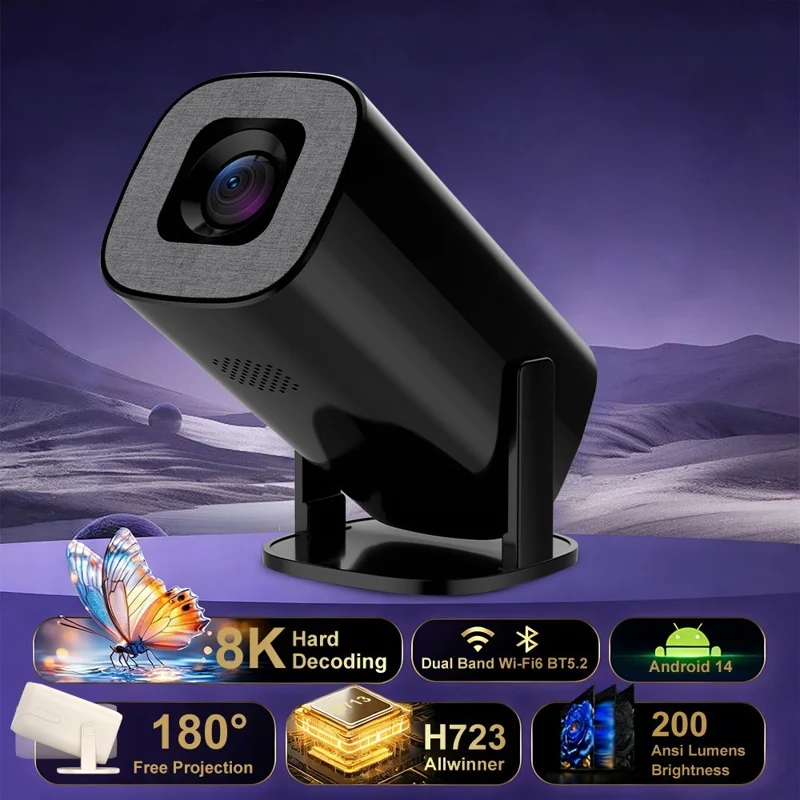 U1 4K Projector with Retro Gaming Console Allwinner H723 Android 14 200 Lumens 36000+ Games Screen Projection Device for Home Theater - EU Plug