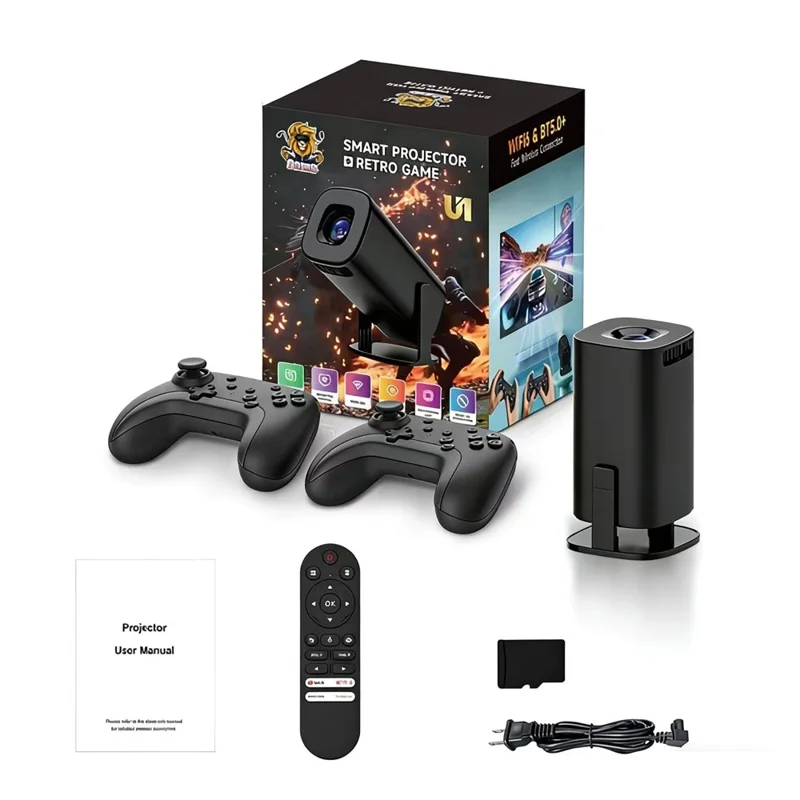 U1 4K Projector with Retro Gaming Console Allwinner H723 Android 14 200 Lumens 36000+ Games Screen Projection Device for Home Theater - EU Plug