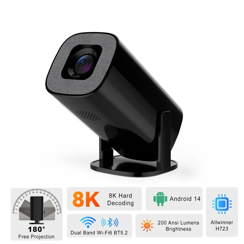 U1 4K Projector with Retro Gaming Console Allwinner H723 Android 14 200 Lumens 36000+ Games Screen Projection Device for Home Theater - EU Plug