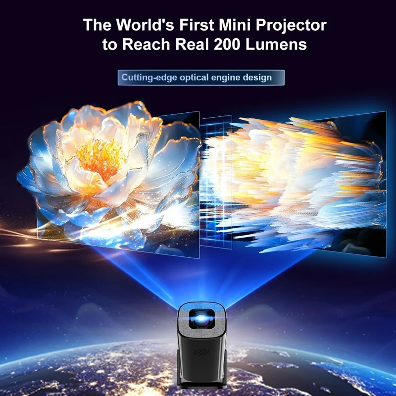 U1 4K Projector with Retro Gaming Console Allwinner H723 Android 14 200 Lumens 36000+ Games Screen Projection Device for Home Theater - EU Plug