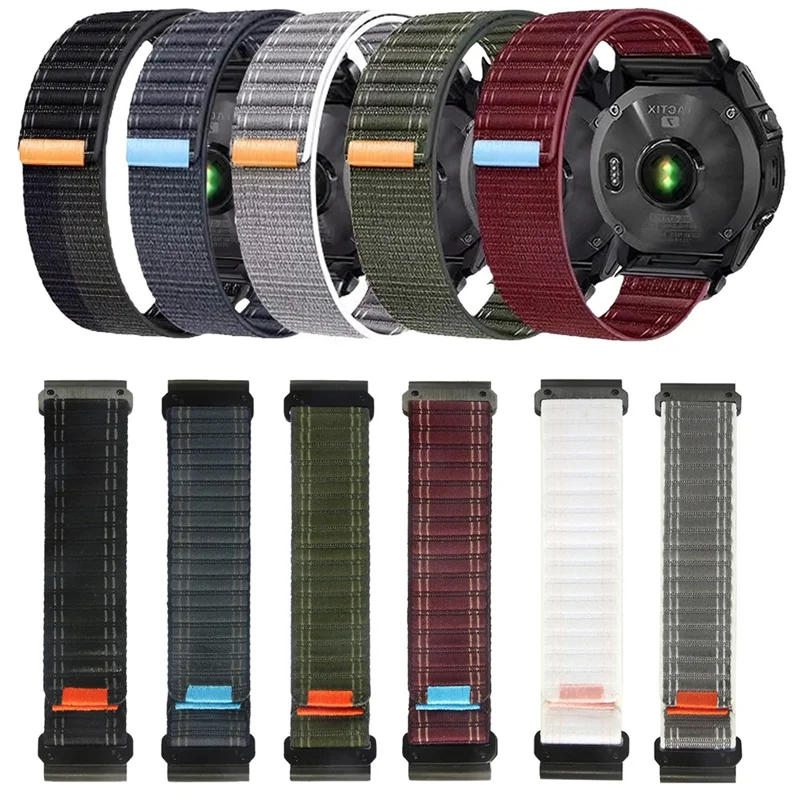 22mm Magic Tape Band for Garmin Tactix 8 47mm / Fenix 8 47mm / Fenix E 47mm Wavy Texture Nylon Loop Watch Strap - Dark Blue