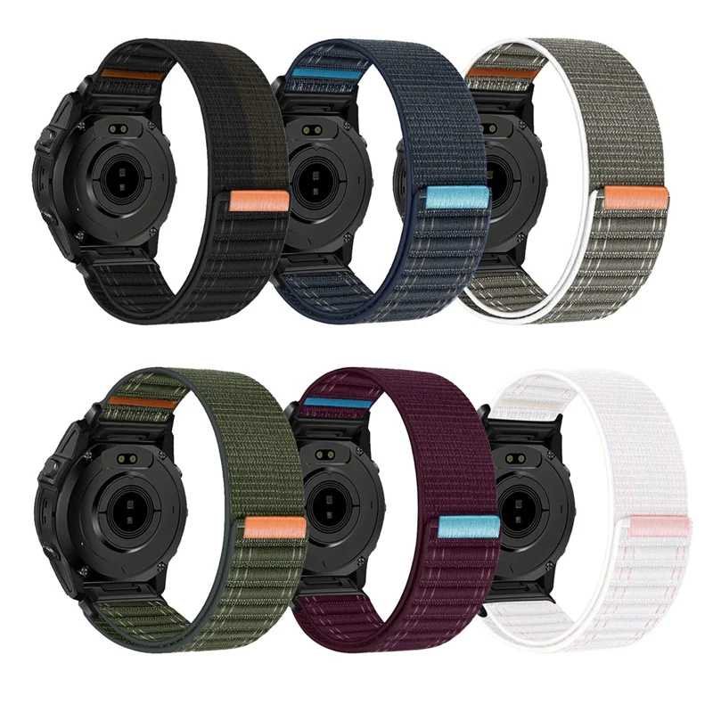 22mm Magic Tape Band for Garmin Tactix 8 47mm / Fenix 8 47mm / Fenix E 47mm Wavy Texture Nylon Loop Watch Strap - Dark Blue