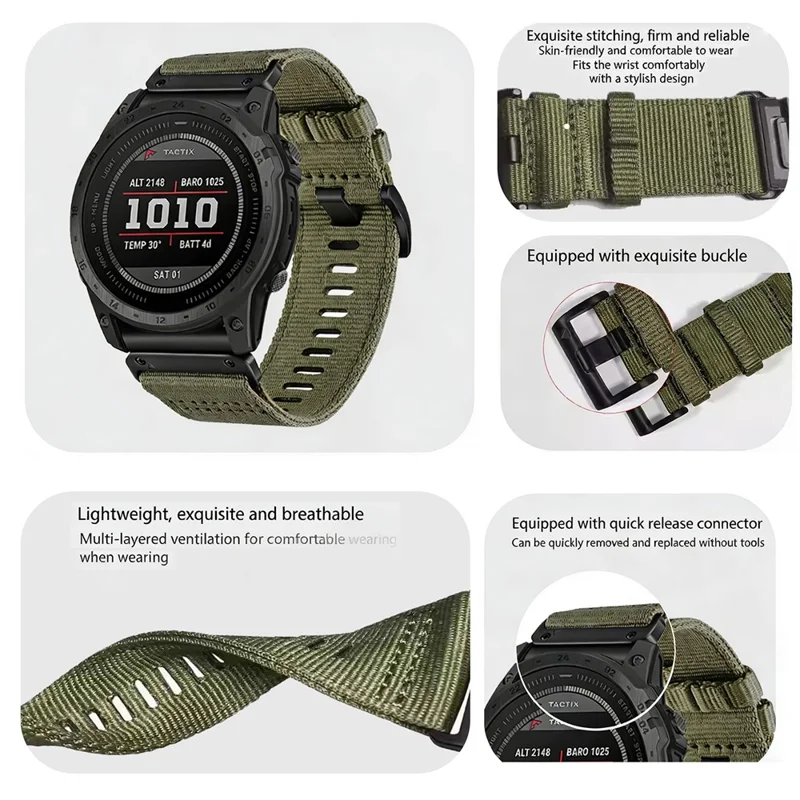 22mm Tactical Watch Band for Garmin Tactix 8 47mm / Fenix 8 47mm / Fenix E 47mm Quick Release Nylon Strap - Olive Green