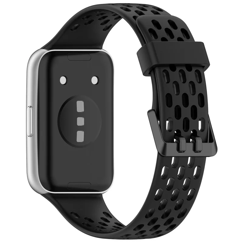 Дышащий силиконовый ремешок с отверстиями для Huawei Band 11 / 11 Pro / 11 NFC / 11 Pro NFC спортивный ремешок для часов — черный