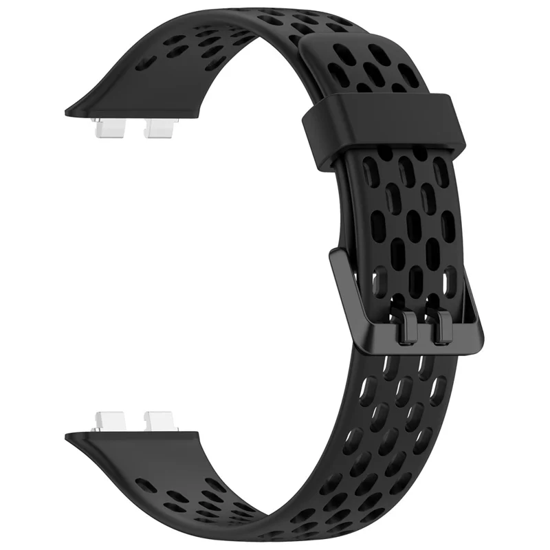 Дышащий силиконовый ремешок с отверстиями для Huawei Band 11 / 11 Pro / 11 NFC / 11 Pro NFC спортивный ремешок для часов — черный