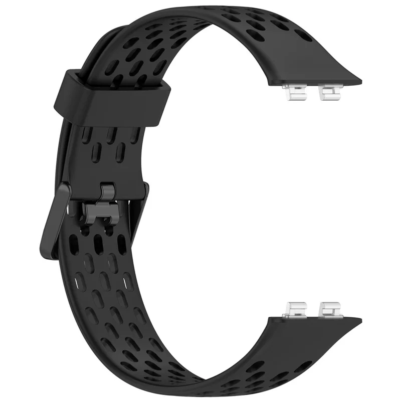 Дышащий силиконовый ремешок с отверстиями для Huawei Band 11 / 11 Pro / 11 NFC / 11 Pro NFC спортивный ремешок для часов — черный