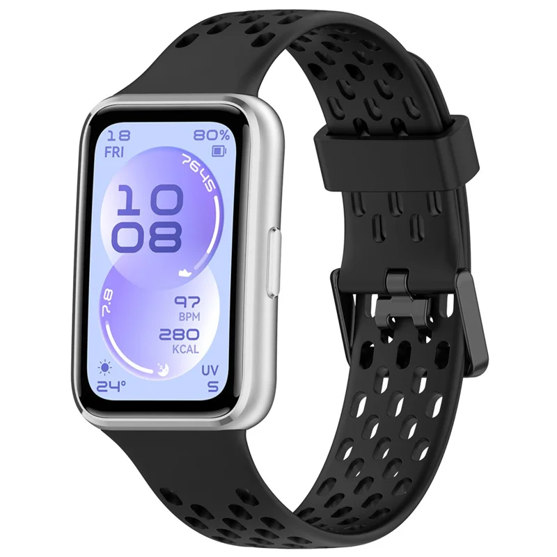 Дышащий силиконовый ремешок с отверстиями для Huawei Band 11 / 11 Pro / 11 NFC / 11 Pro NFC спортивный ремешок для часов — черный