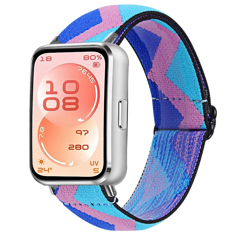 Sangle élastique réglable pour Huawei Band 11 / 11 Pro avec motif imprimé, sangle en nylon ajustable avec connecteur argenté - 1#