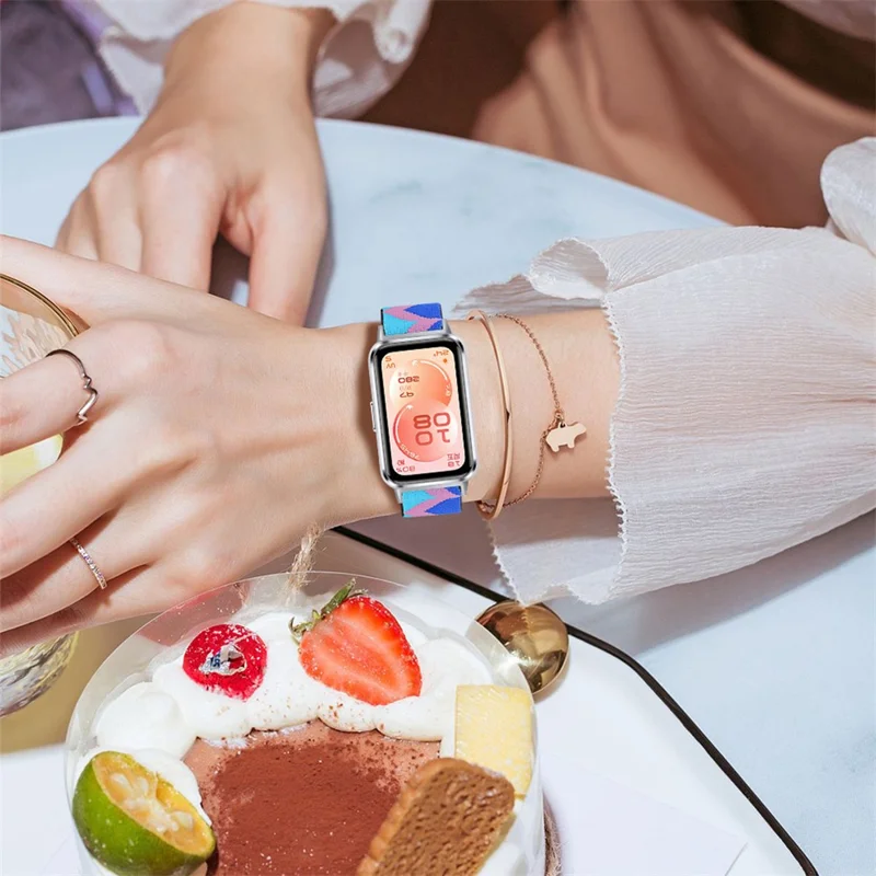 Sangle élastique réglable pour Huawei Band 11 / 11 Pro avec motif imprimé, sangle en nylon ajustable avec connecteur argenté - 1#