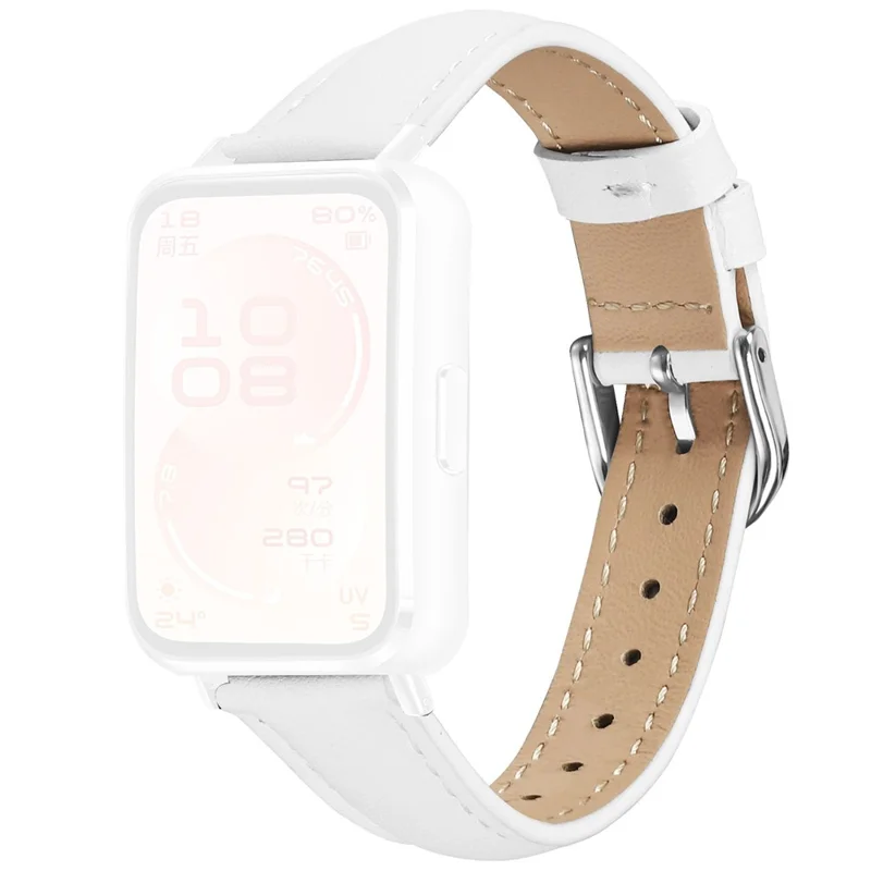 Watch Band for Huawei Band 11 Pro NFC / 11 NFC / 11 Pro / 11 Silver Buckle Slim Leather Strap - White