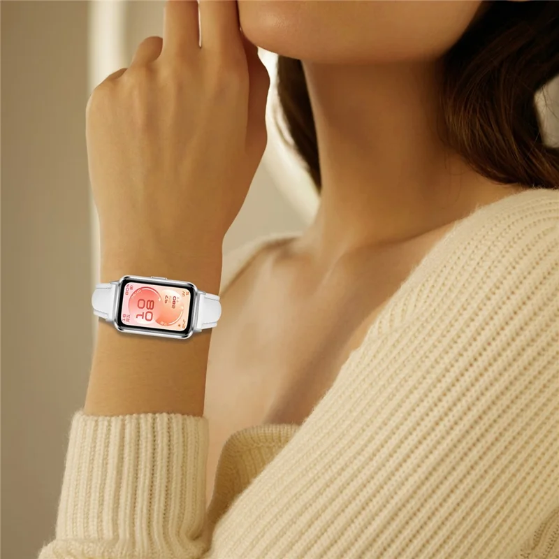 Watch Band for Huawei Band 11 Pro NFC / 11 NFC / 11 Pro / 11 Silver Buckle Slim Leather Strap - White