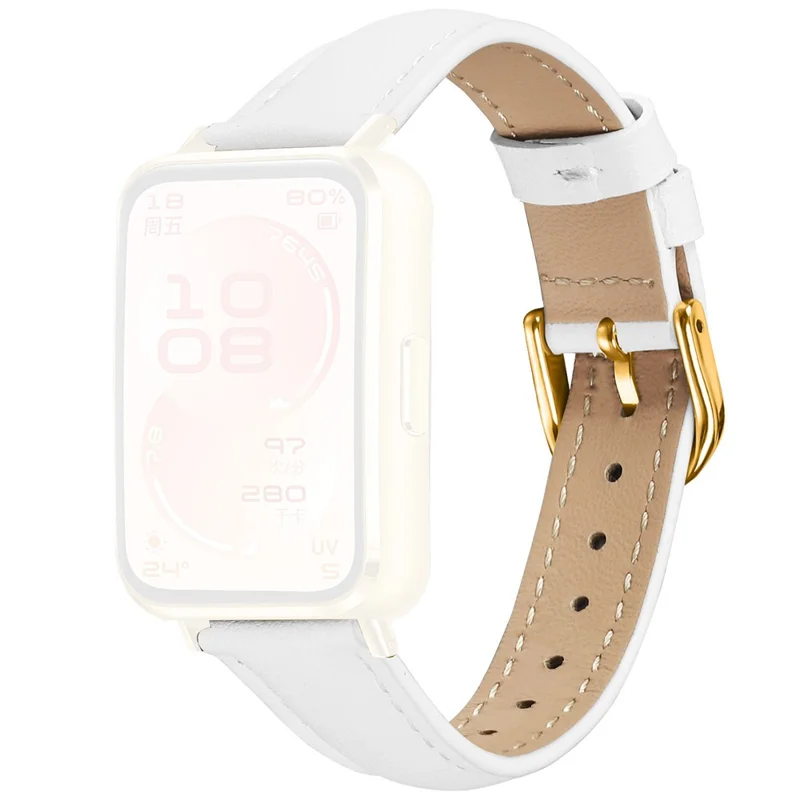 Watch Band for Huawei Band 11 Pro NFC / 11 NFC / 11 Pro / 11 Gold Buckle Slim Leather Strap - White