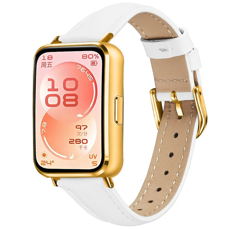 Watch Band for Huawei Band 11 Pro NFC / 11 NFC / 11 Pro / 11 Gold Buckle Slim Leather Strap - White