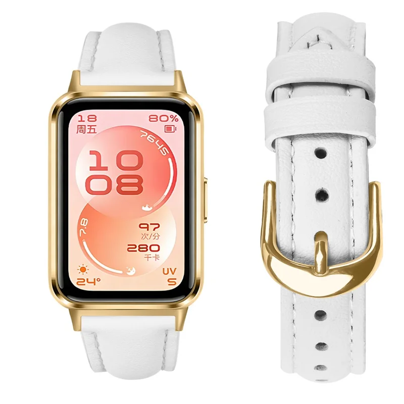Watch Band for Huawei Band 11 Pro NFC / 11 NFC / 11 Pro / 11 Gold Buckle Slim Leather Strap - White