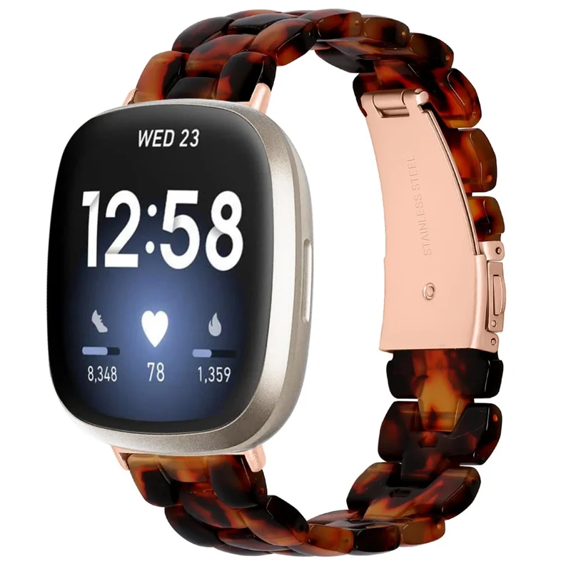 For Fitbit Versa 3 / Sense Hexagonal Resin Strap Waterproof Watch Band - Tortoiseshell