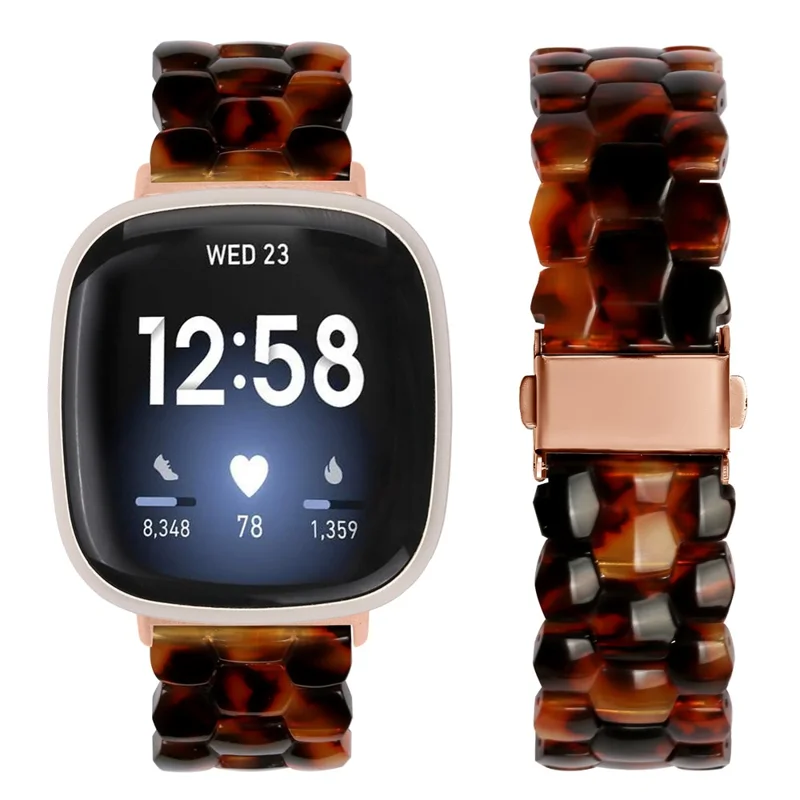 For Fitbit Versa 3 / Sense Hexagonal Resin Strap Waterproof Watch Band - Tortoiseshell