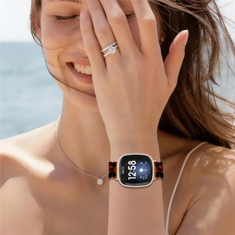 For Fitbit Versa 3 / Sense Hexagonal Resin Strap Waterproof Watch Band - Tortoiseshell