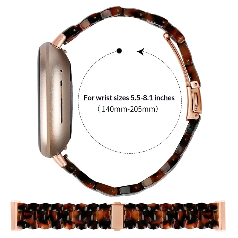For Fitbit Versa 3 / Sense Hexagonal Resin Strap Waterproof Watch Band - Tortoiseshell
