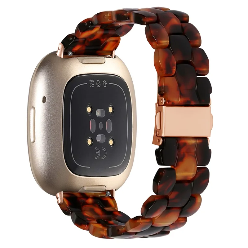 Naprawa do Fitbit Versa 4 / Sense 2, sześciokątny pasek ze sztucznego żywicy, wodoodporna opaska do zegarka - żółwia skorupa