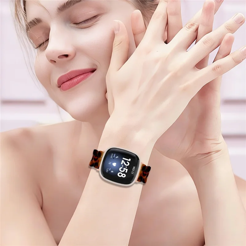 Naprawa do Fitbit Versa 4 / Sense 2, sześciokątny pasek ze sztucznego żywicy, wodoodporna opaska do zegarka - żółwia skorupa