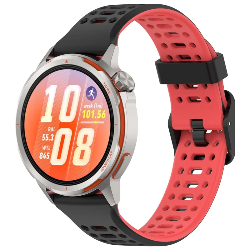 For Huawei Watch GT Runner 2 20mm Silicone Strap Dual Color Watch Band Replacement - Black  /  Red